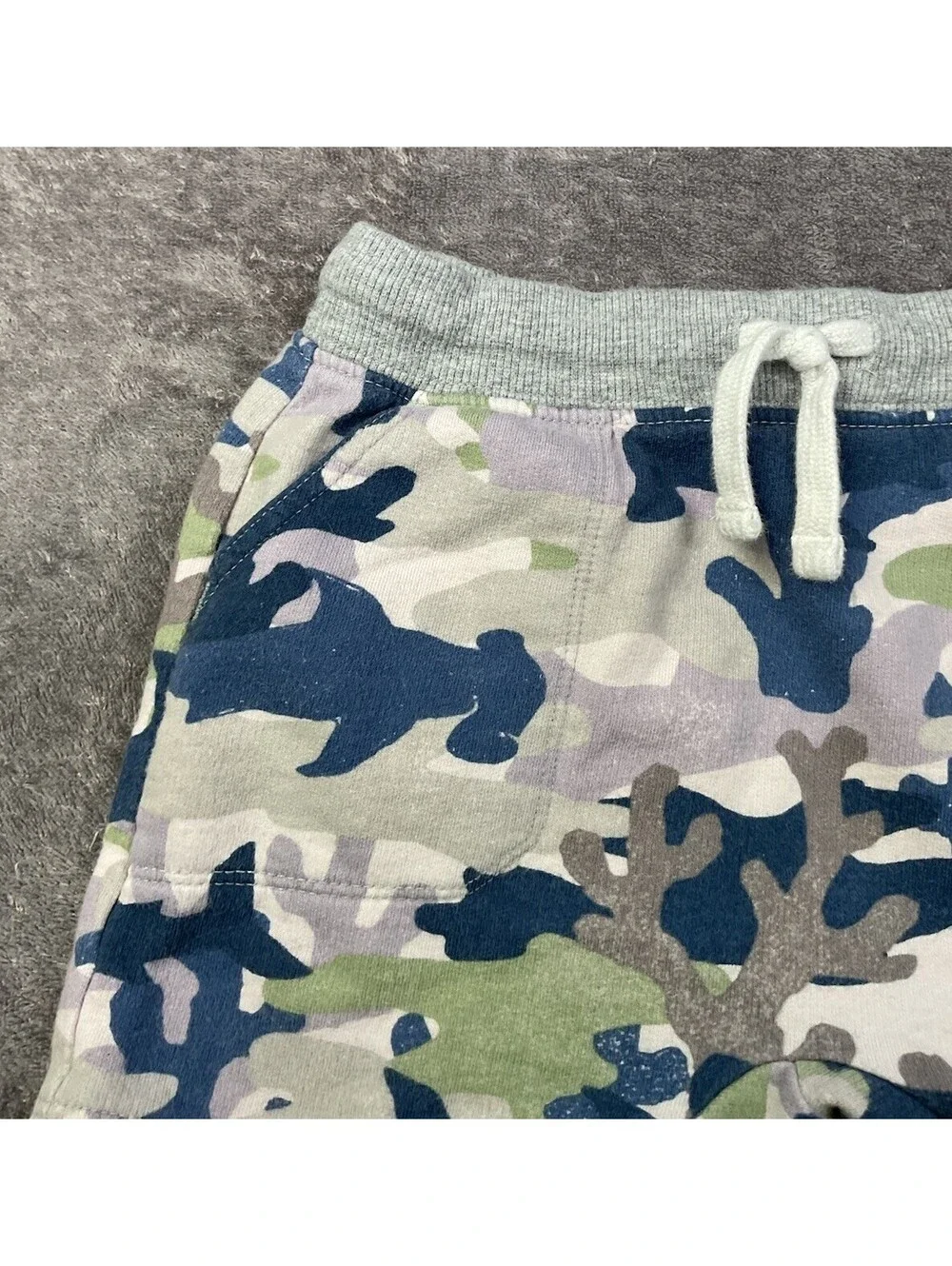 Gymboree Camo Knit Shorts 18-24 Months Blue Green Gray Pull On Drawstring Pocket